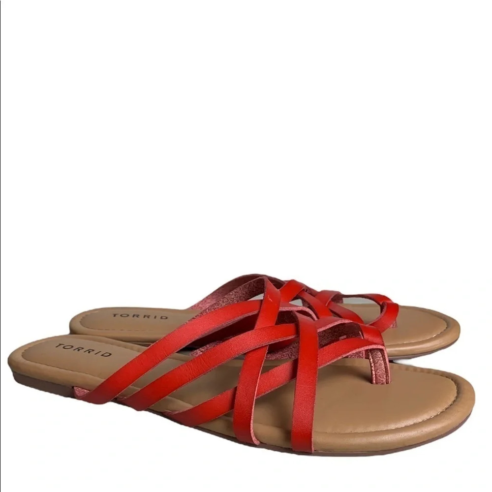 Torrid Women’s Red Strapy Sandals Flat Size 11W Casual Fall Flip Flop  Autumn